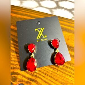 Red Stone Drop Earrings by Zaxie